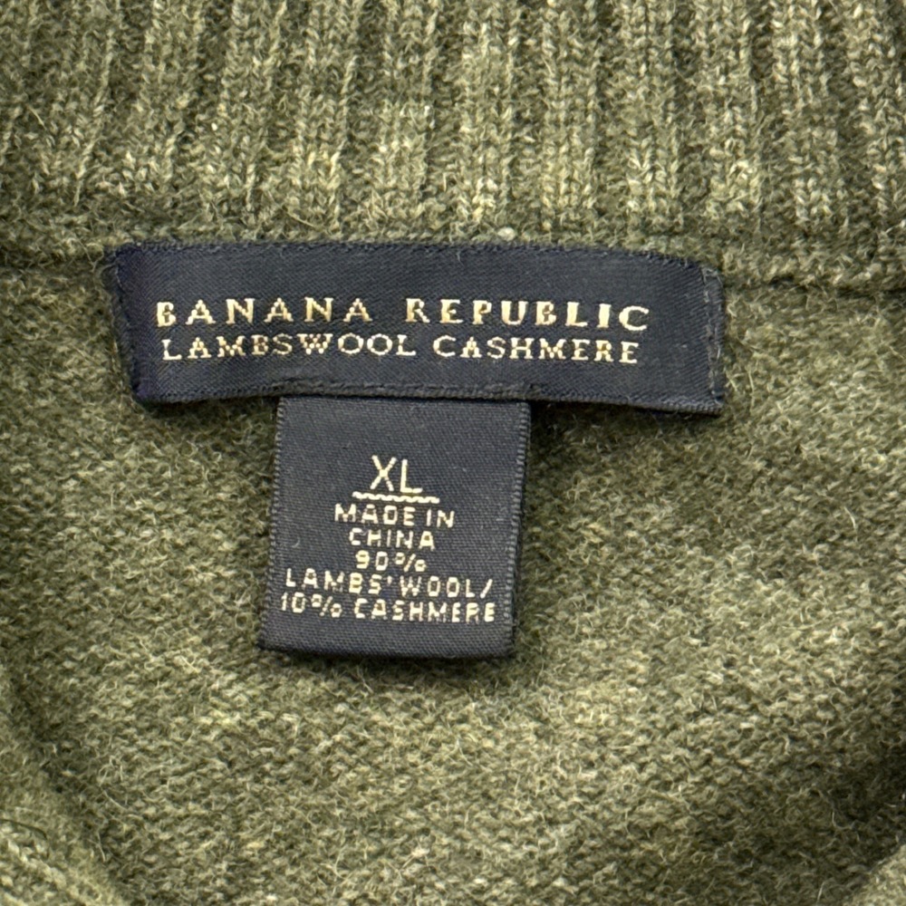 Banana Republic Quarter Zip Sweater Mens XL Olive Green Lambswool Cashmere Knit - Picture 4 of 9